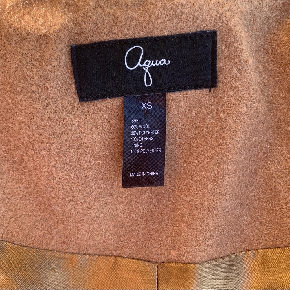 Aqua Camel Wool Bat Wing Ruffled Pea Coat Poncho - Picture 15 of 16